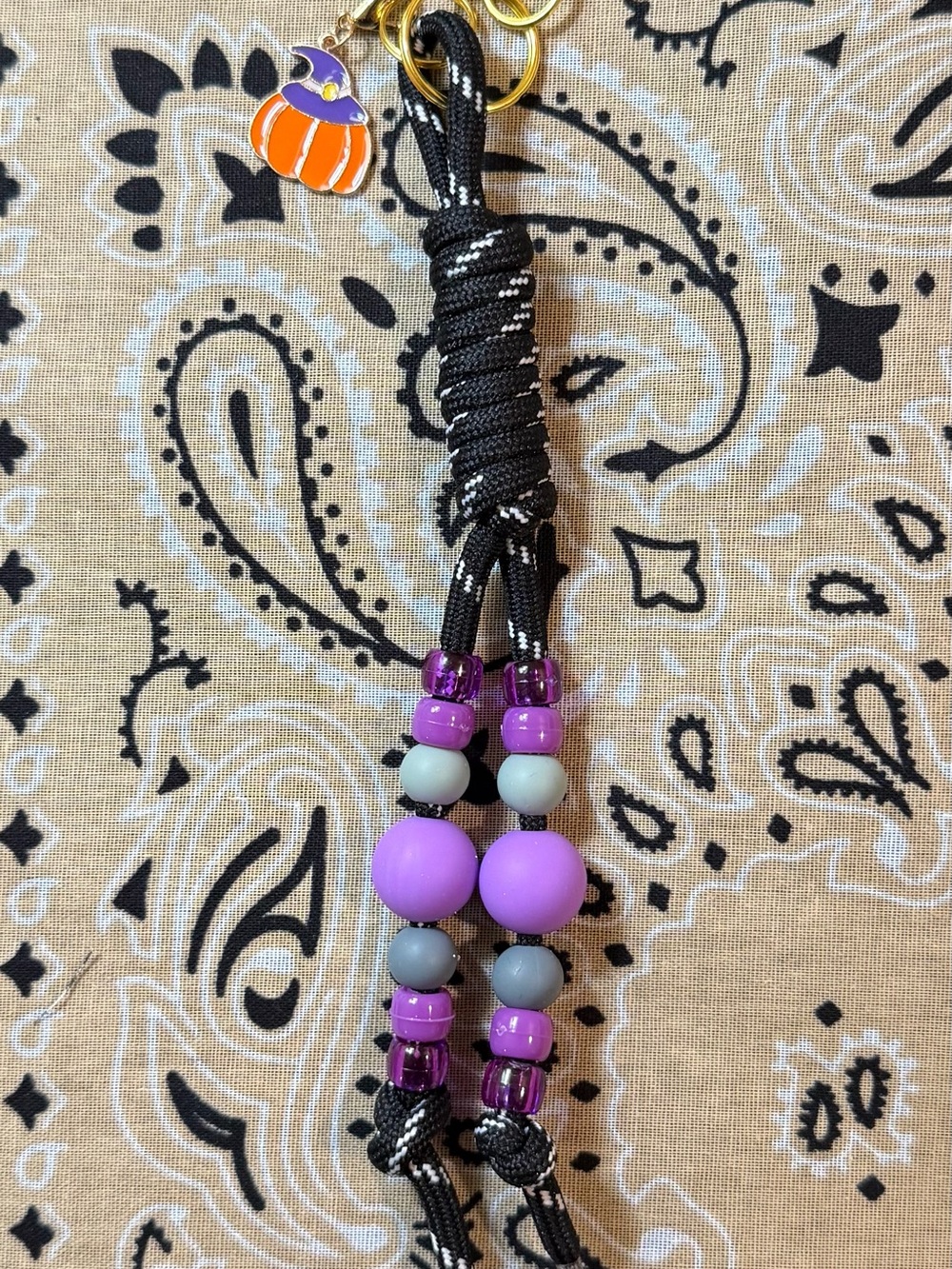 Kids Beaded Keychain - Purple and Gray